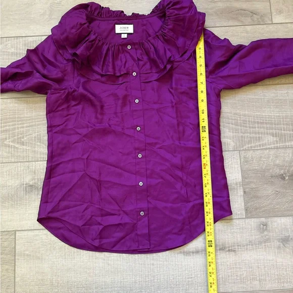 J. Crew Collection Silk Purple Blouse with Ruffle Neckline - Picture 11 of 12